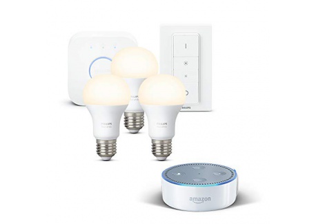 Philips Hue Kit de Démarrage Blanc avec 2 x E27 9 W [pont inclus] - Fonctionne avec Alexa